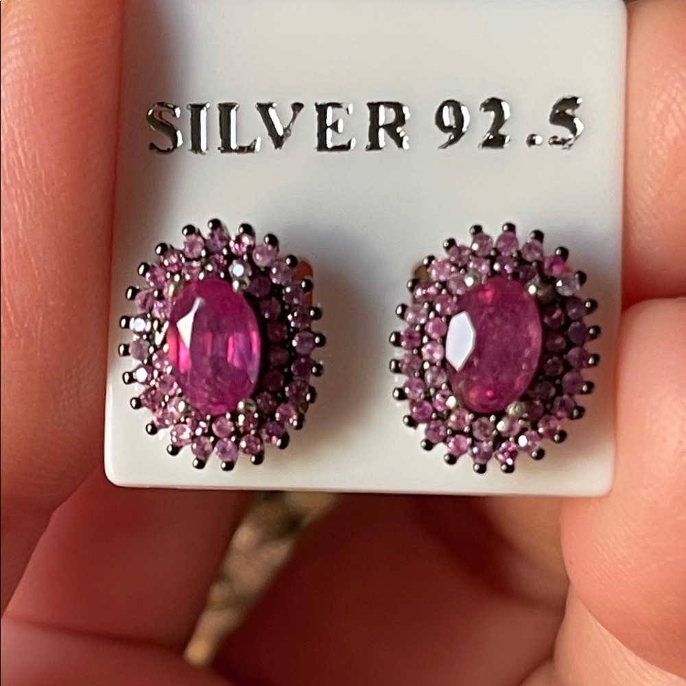 Natural Mozambique Ruby & Sapphire Earring AGA Certified in 925 Sterling Silver